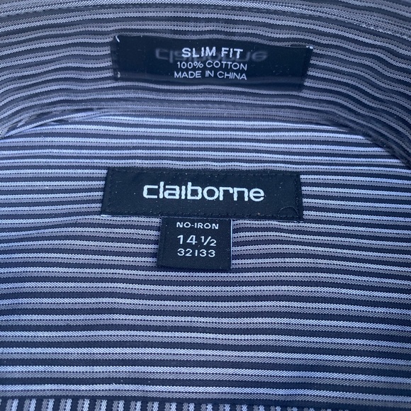 Handsome Clairborne  no-iron slim fit mens dress shirt.  Size 14-1/2 32 33. - Picture 3 of 5